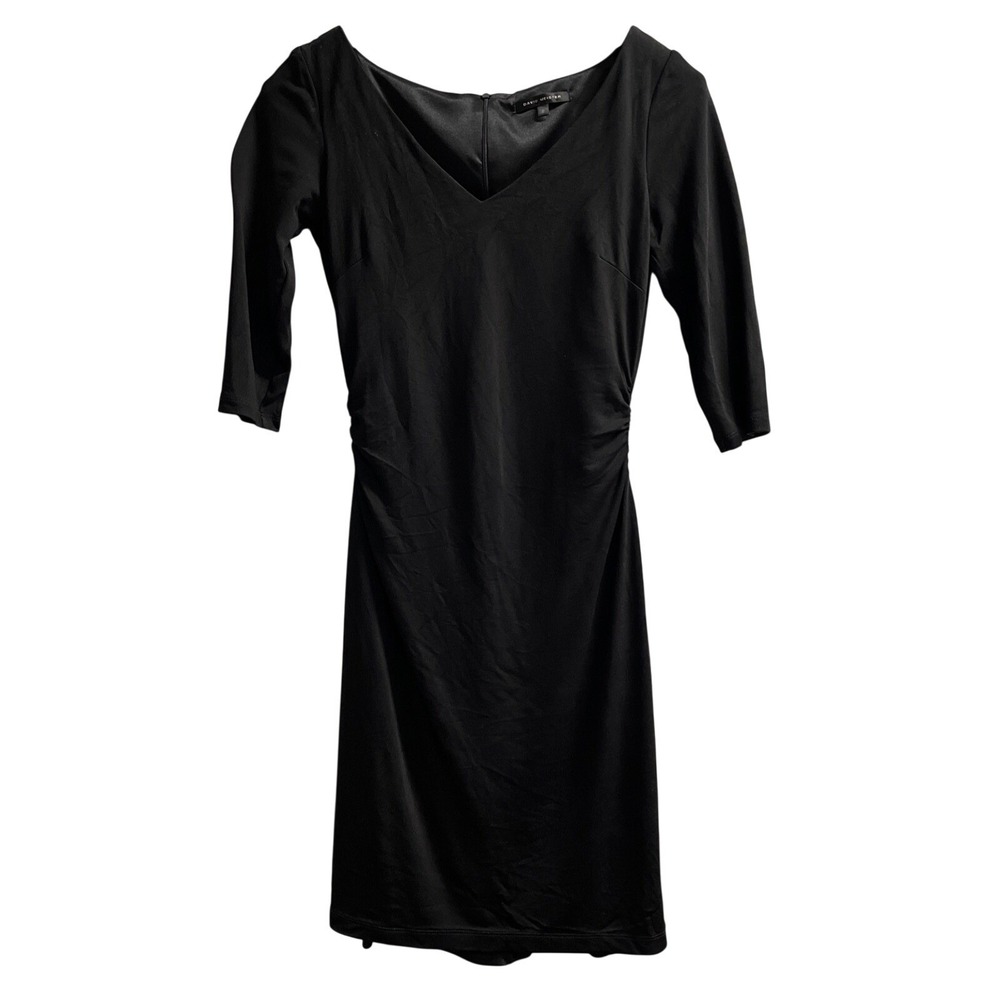 Vintage‎ David Meister Dress Womens 8 Black Midi Ruched Gathered Sides Back LBD